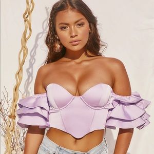 Ruffled sleeves lilac crop top